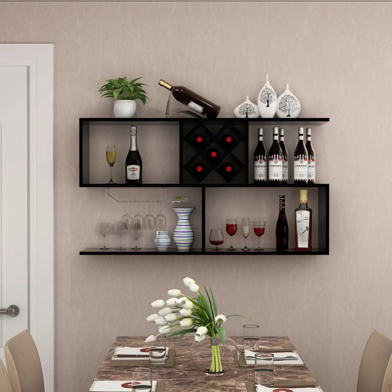 Stackable Wooden Wall-Mounted Wine Bottle Rack Image - 19 | homeyfad