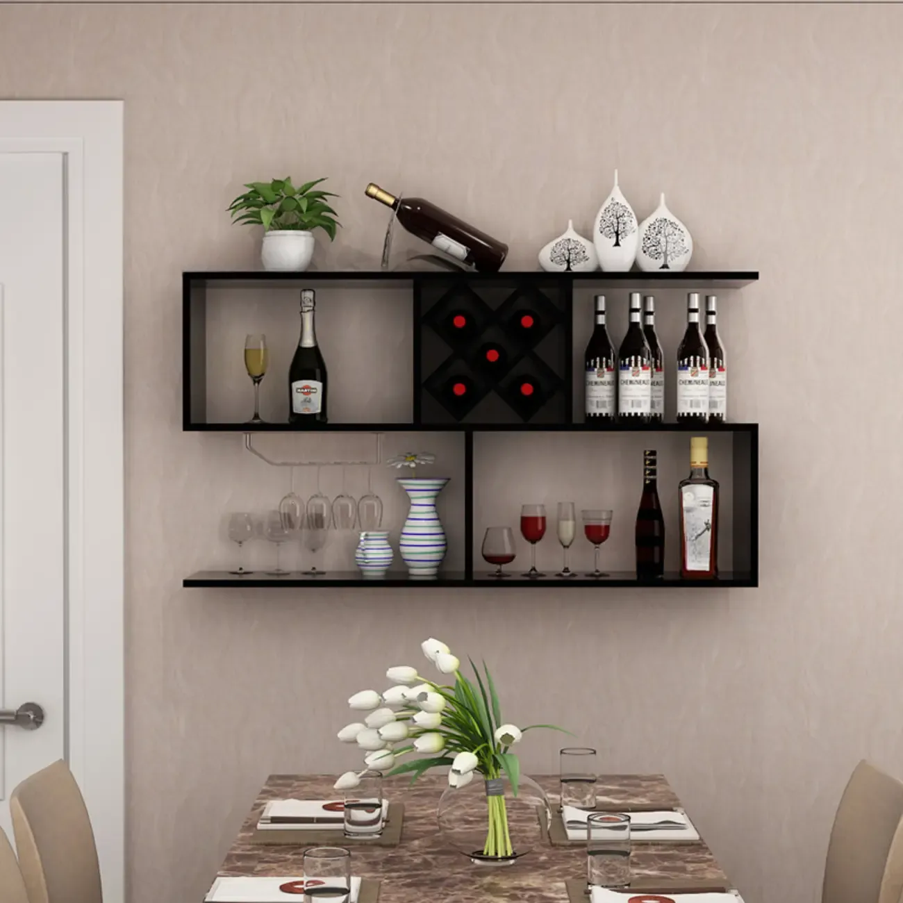 Stackable Wooden Wall-Mounted Wine Bottle Rack Image - 19