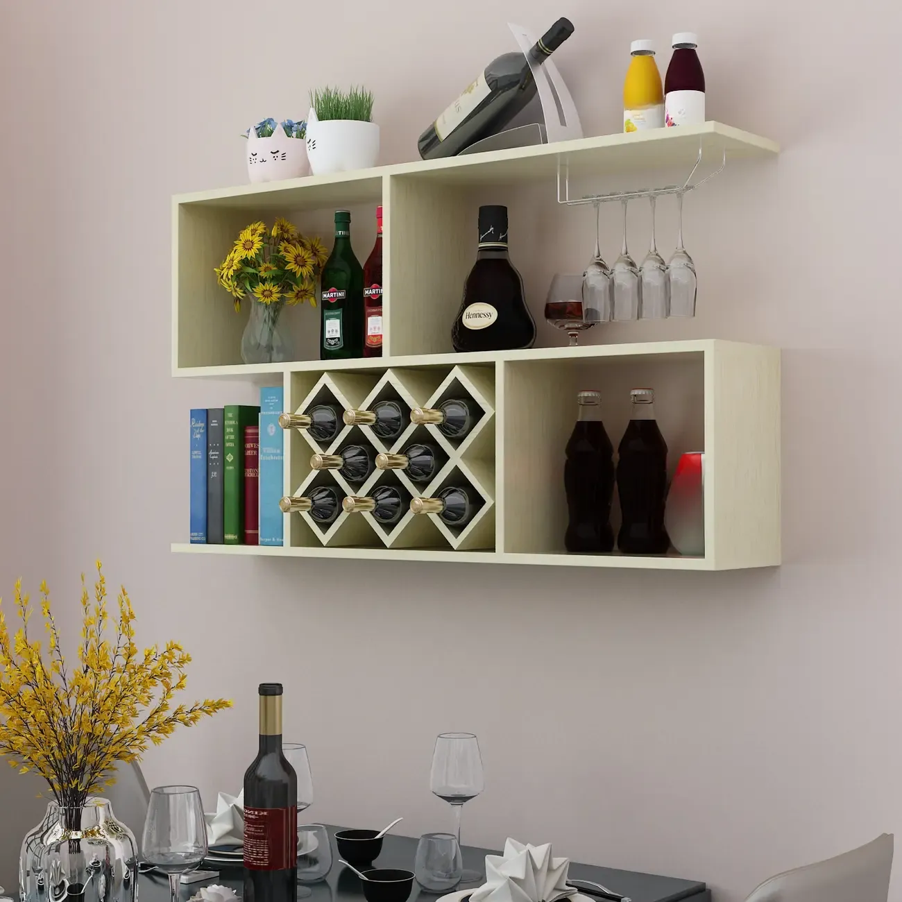 Stackable Wooden Wall-Mounted Wine Bottle Rack Image - 20