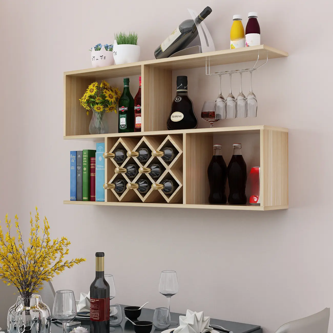 Stackable Wooden Wall-Mounted Wine Bottle Rack Image - 22 | homeyfad