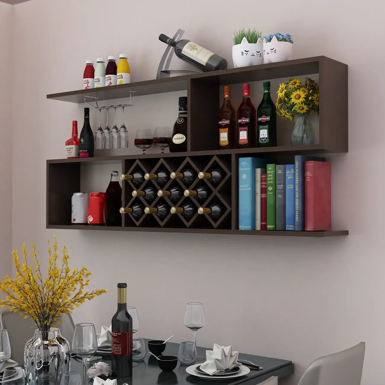 Stackable Wooden Wall-Mounted Wine Bottle Rack Image - 23