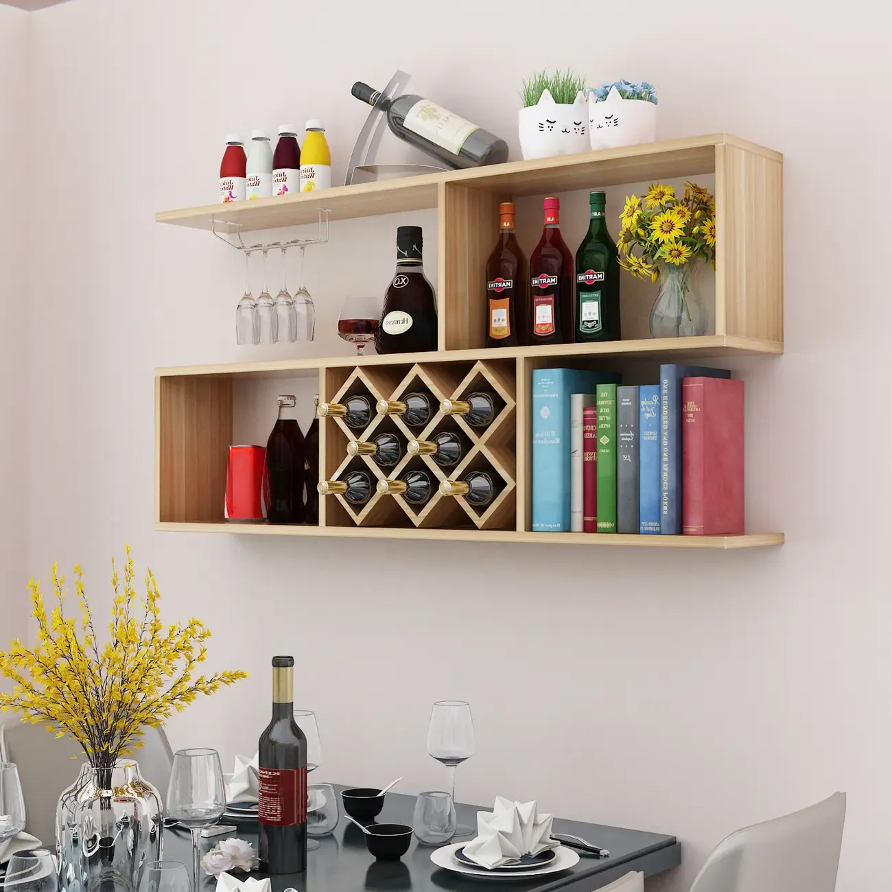 Stackable Wooden Wall-Mounted Wine Bottle Rack Image - 25