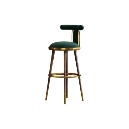 Glam Wood Velvet Upholstered Gold Accent Bar Stool