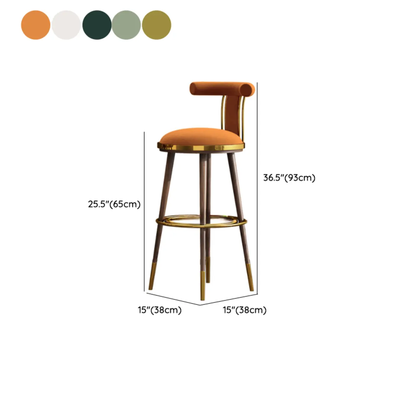 Glam Wood Velvet Upholstered Gold Accent Bar Stool | homeyfad