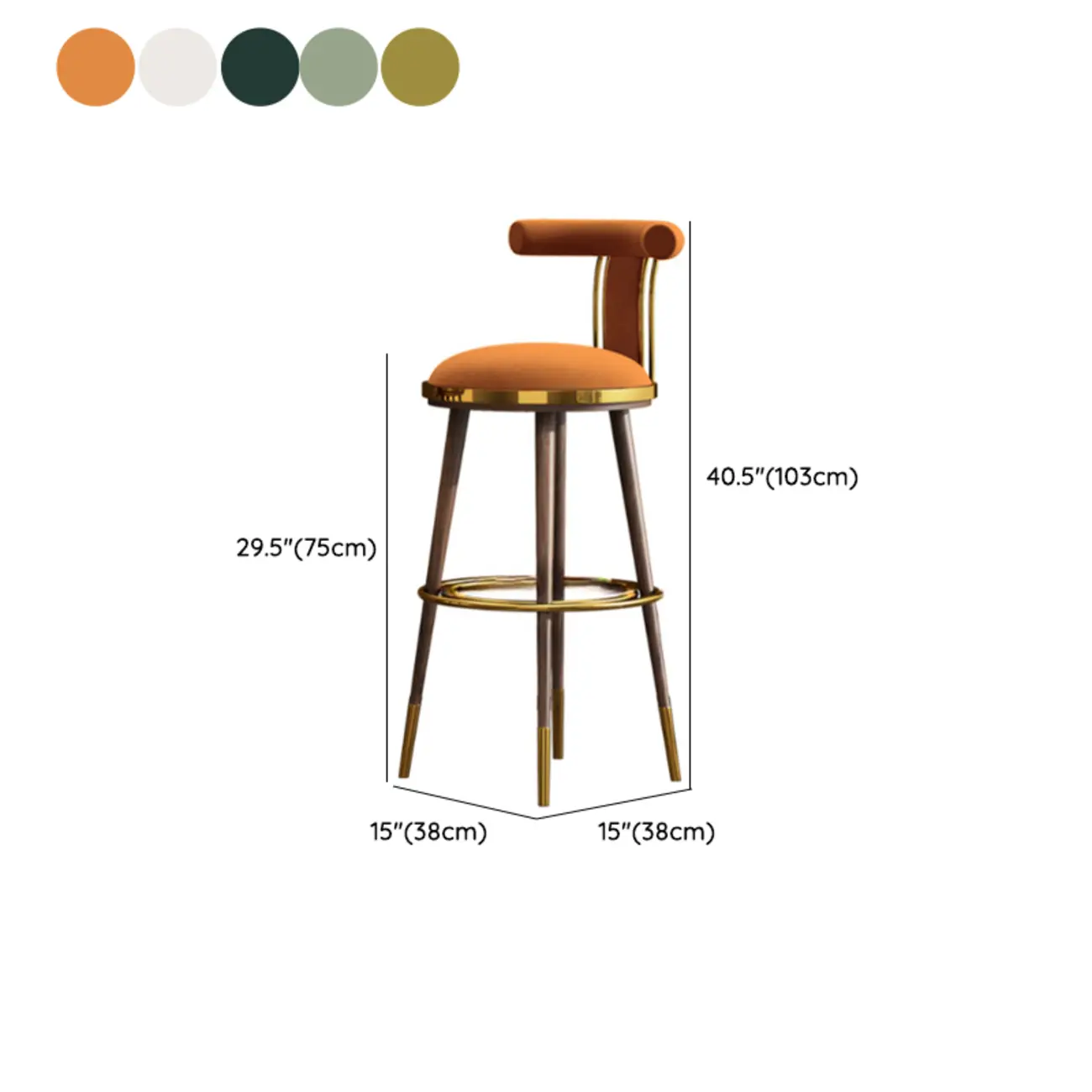 Glam Wood Velvet Upholstered Gold Accent Bar Stool | homeyfad