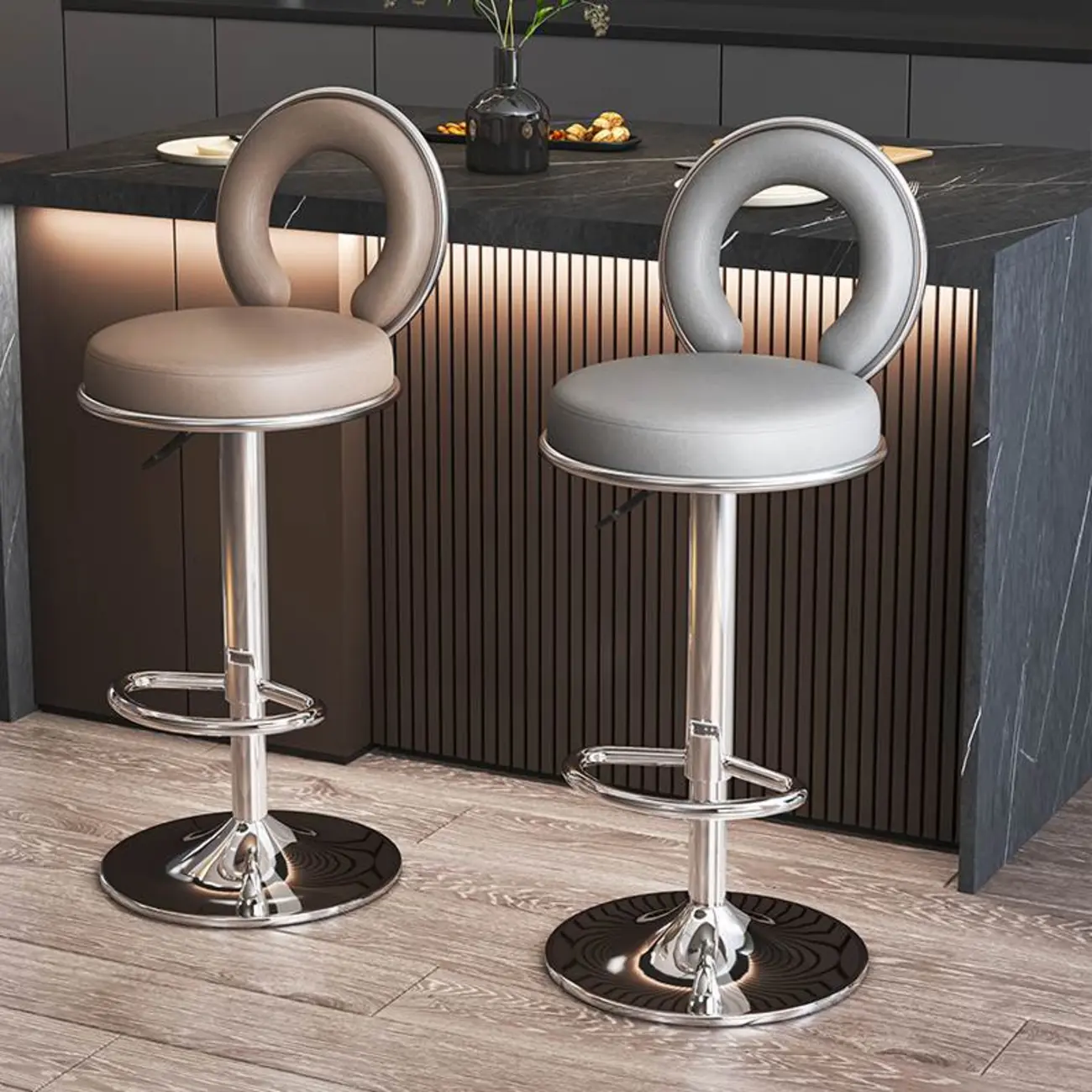 Glam Gold Steel Adjustable Cushioned Bar Stool Image - 18 | homeyfad
