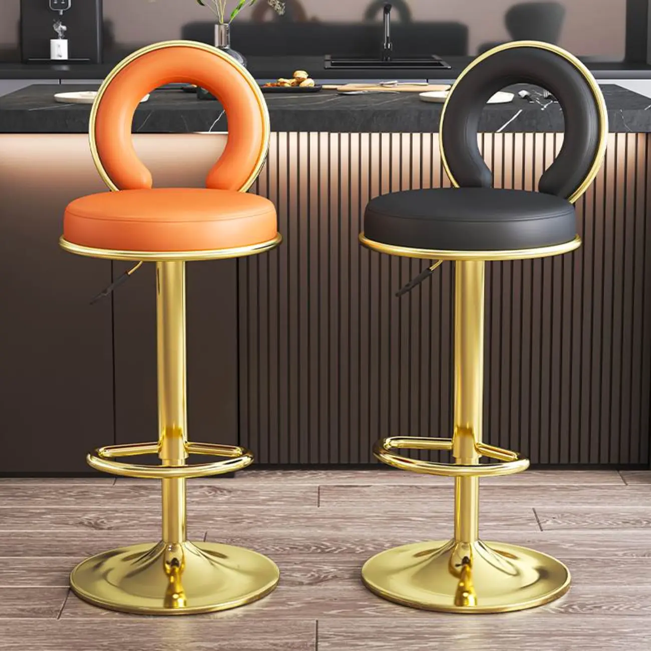 Glam Gold Steel Adjustable Cushioned Bar Stool Image - 19 | homeyfad
