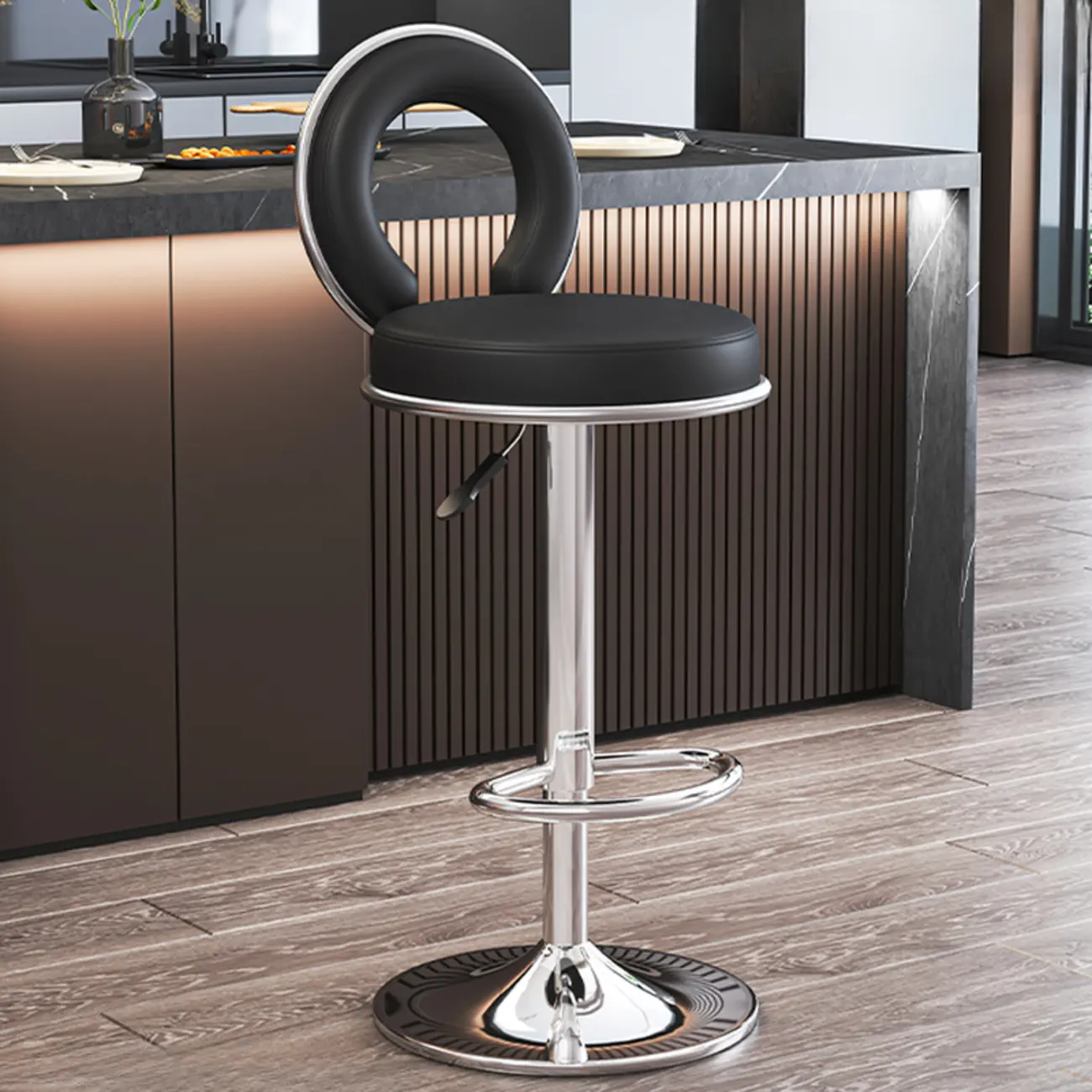 Glam Gold Steel Adjustable Cushioned Bar Stool Image - 2 | homeyfad