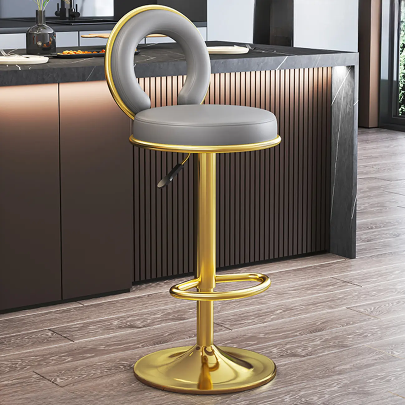 Glam Gold Steel Adjustable Cushioned Bar Stool Image - 12 | homeyfad