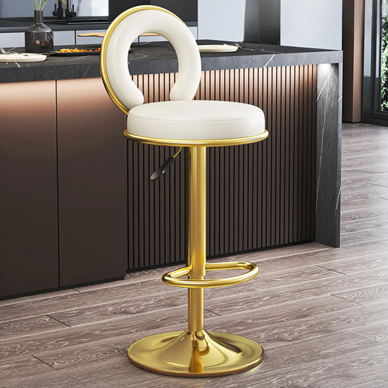 Glam Gold Steel Adjustable Cushioned Bar Stool Image - 13 | homeyfad