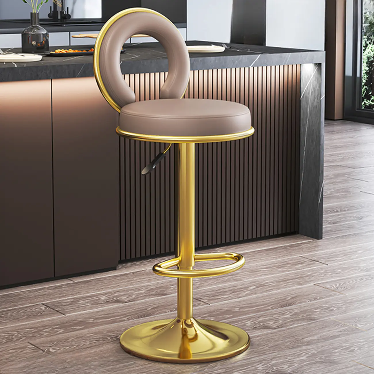 Glam Gold Steel Adjustable Cushioned Bar Stool Image - 14 | homeyfad