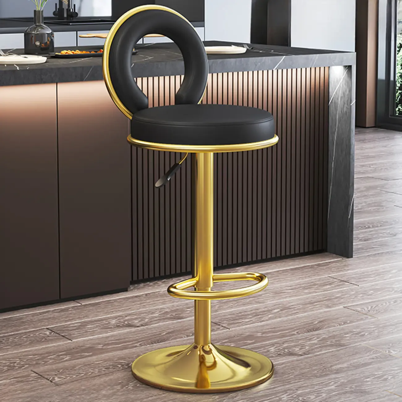 Glam Gold Steel Adjustable Cushioned Bar Stool Image - 15