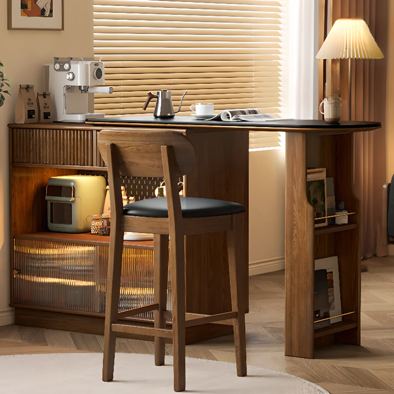 Modern Brown Wooden Stone Storage Convertible Bar Tables Image - 1 | homeyfad