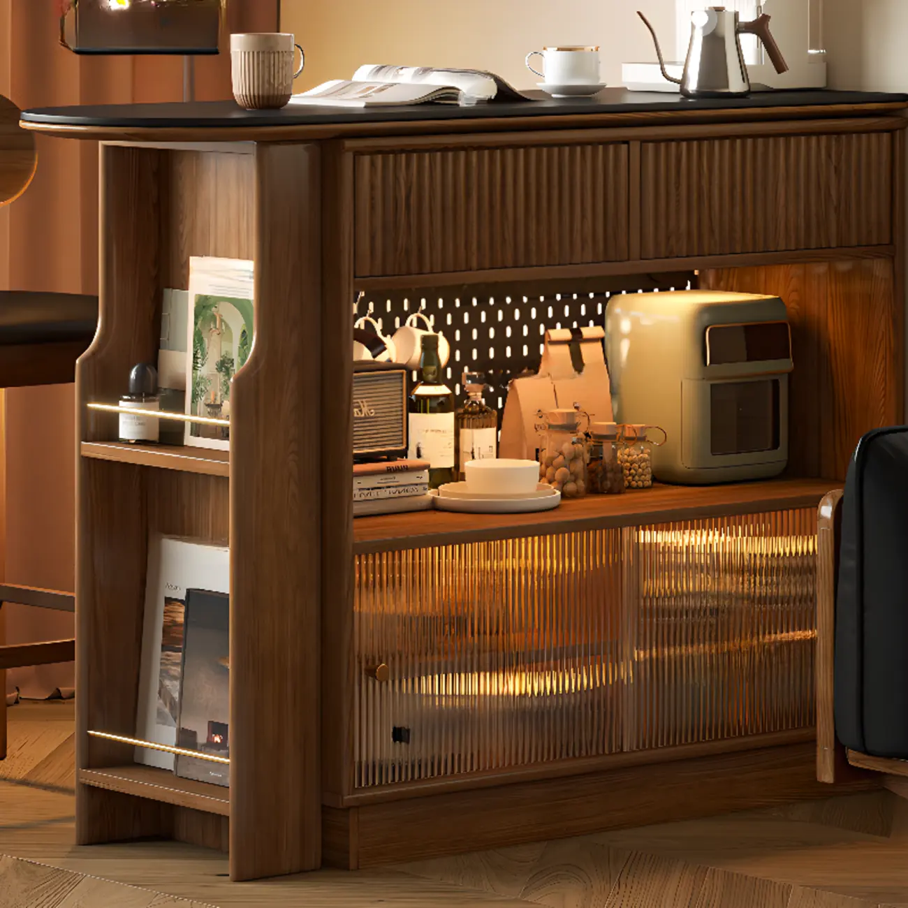 Modern Brown Wooden Stone Storage Convertible Bar Tables Image - 4 | homeyfad