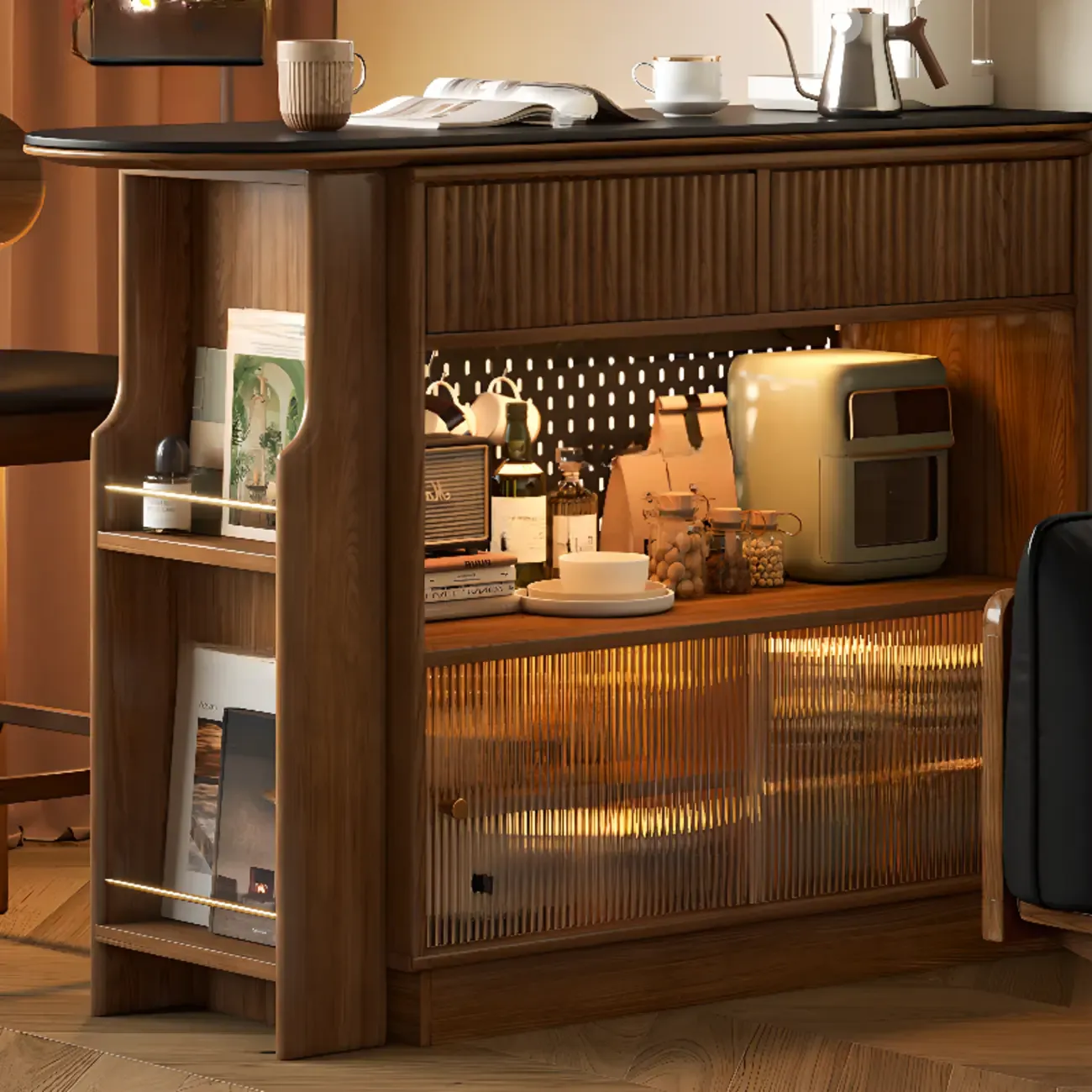 Modern Brown Wooden Stone Storage Convertible Bar Tables Image - 4