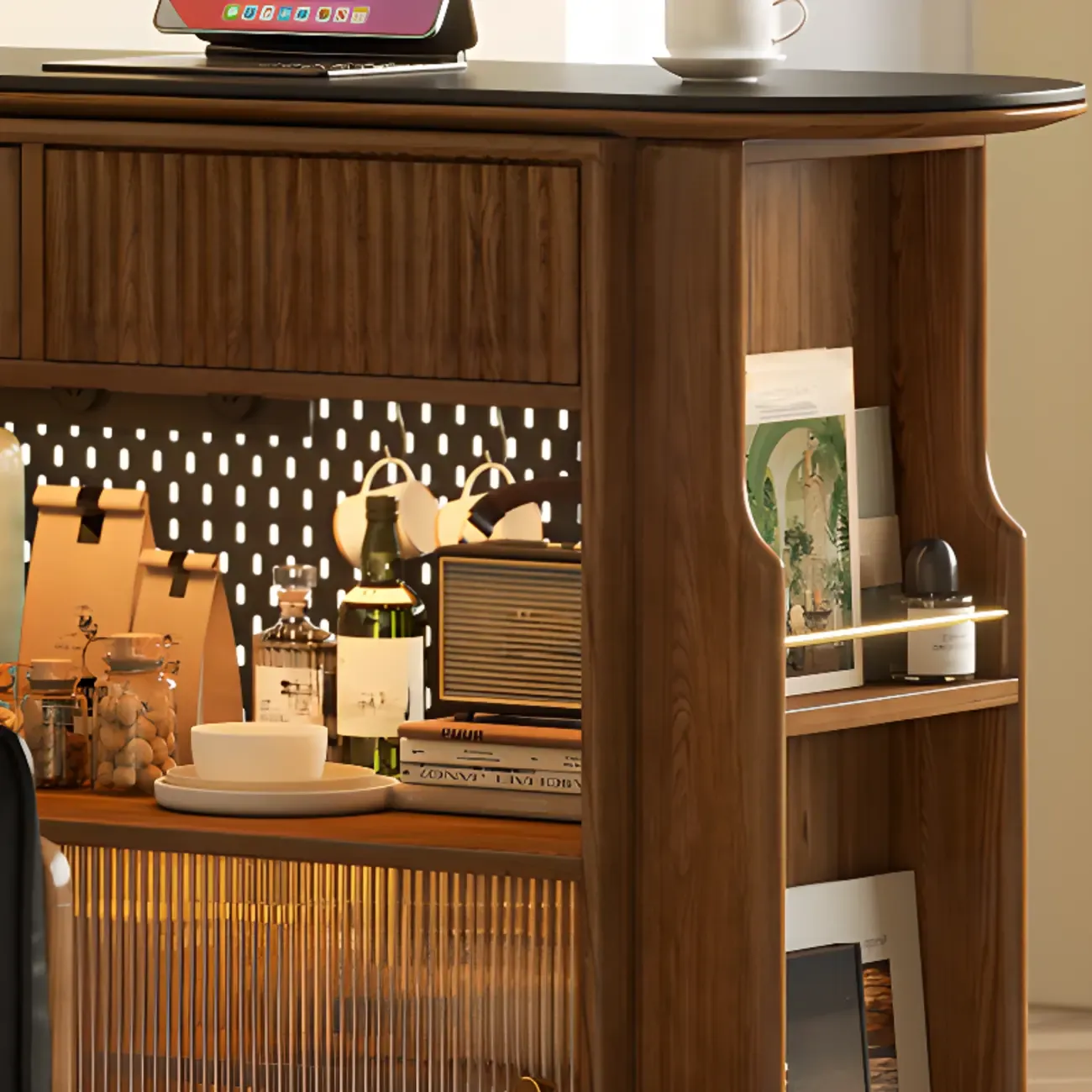 Modern Brown Wooden Stone Storage Convertible Bar Tables Image - 5