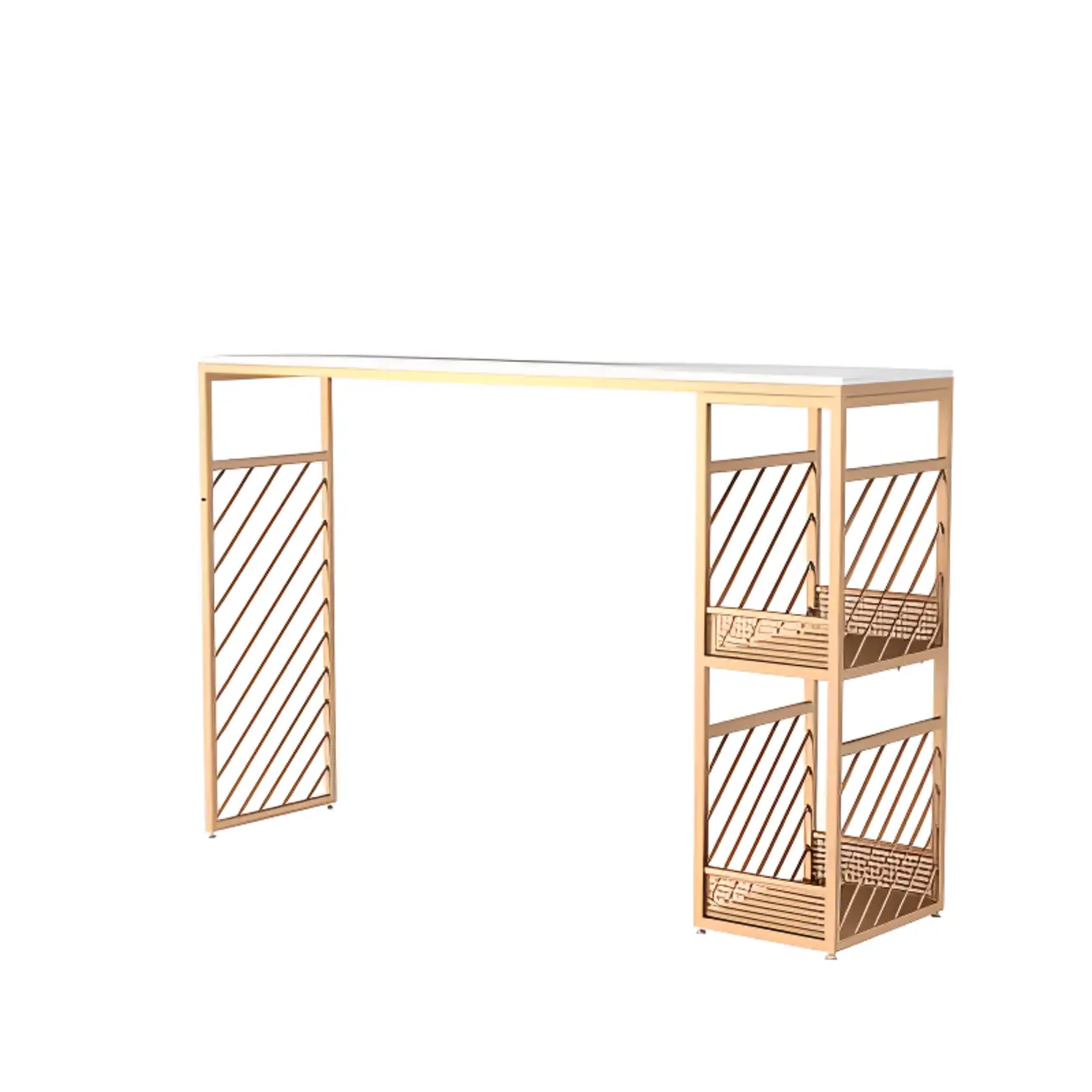 Lavish White Marble Gold Iron 2-Layer Storage Bar Tables Image - 5 | homeyfad