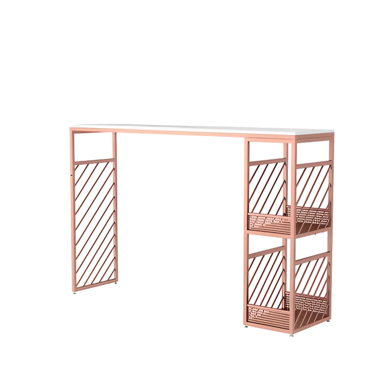 Lavish White Marble Gold Iron 2-Layer Storage Bar Tables Image - 6 | homeyfad