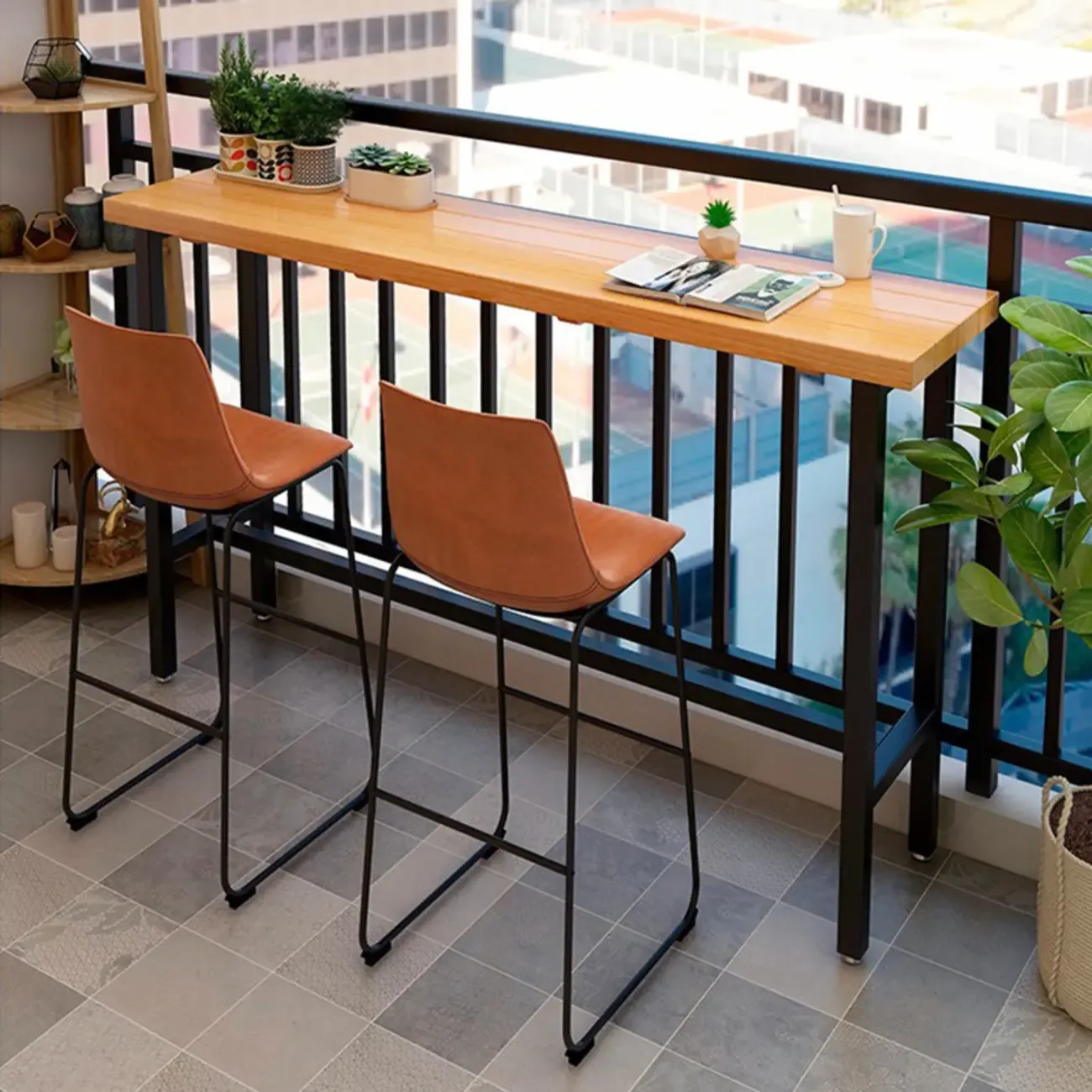 French Country Natural Wooden Iron Trestle Bar Tables Image - 1