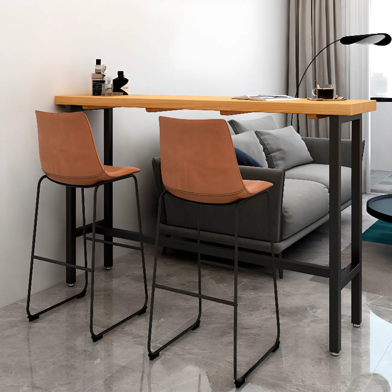 French Country Natural Wooden Iron Trestle Bar Tables Image - 4 | homeyfad