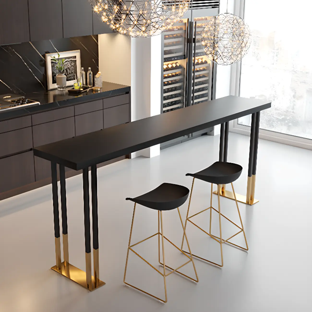 Lavish Black Gold Wood Metal Sled Bar Tables Image - 2 | homeyfad