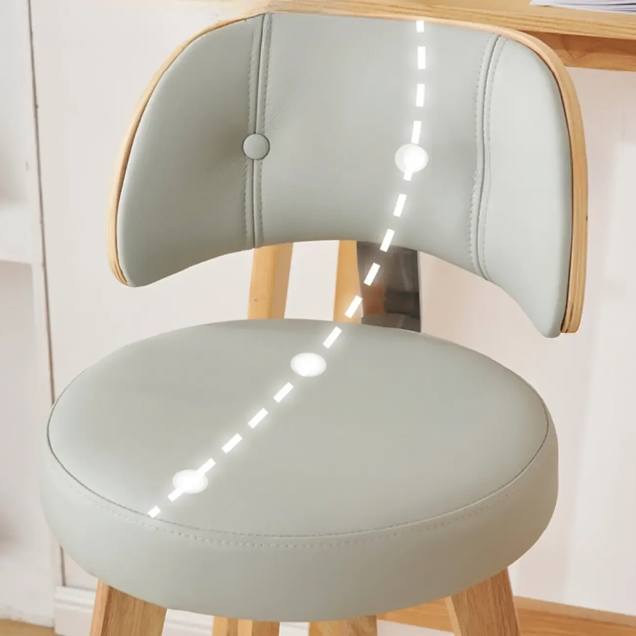 Natural Wood Round Leather Swivel Bar Stools Image - 10