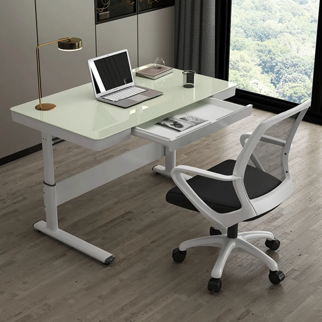 55"L Modern Glass Top Adjustable Standing Desk Image - 1 | homeyfad