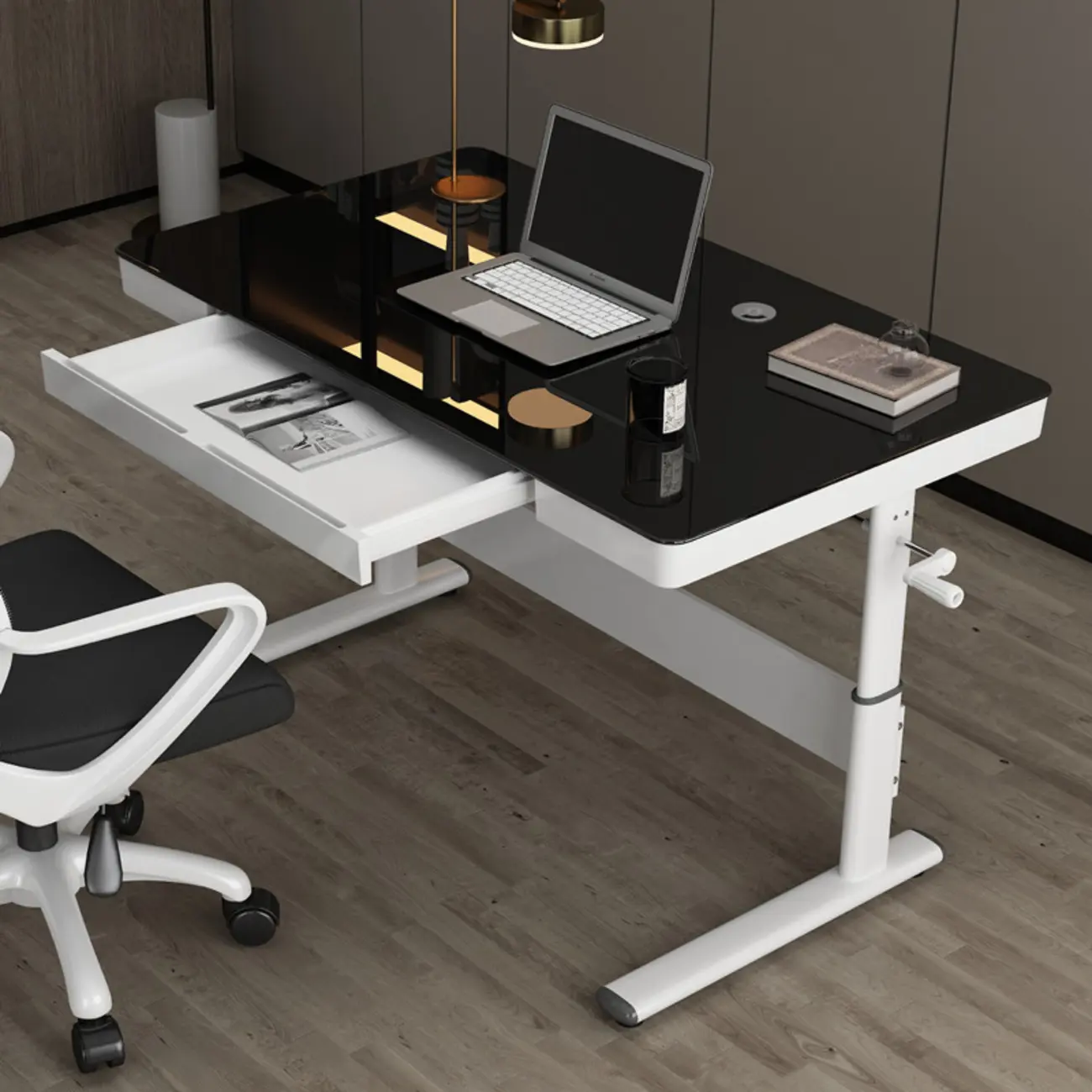 55"L Modern Glass Top Adjustable Standing Desk Image - 2 | homeyfad