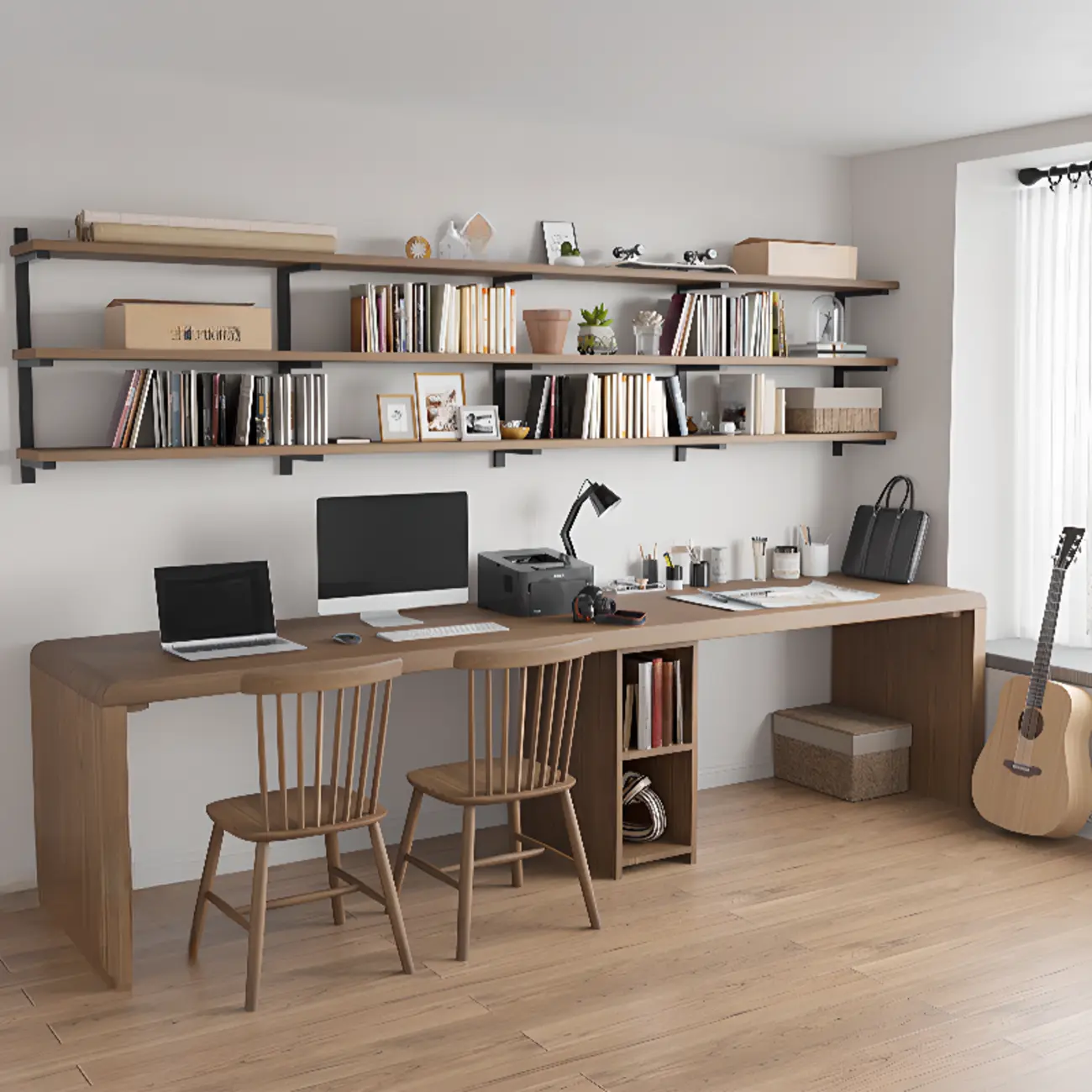 94"L Rustic Wooden Office Desk with Storage Image - 1 | homeyfad