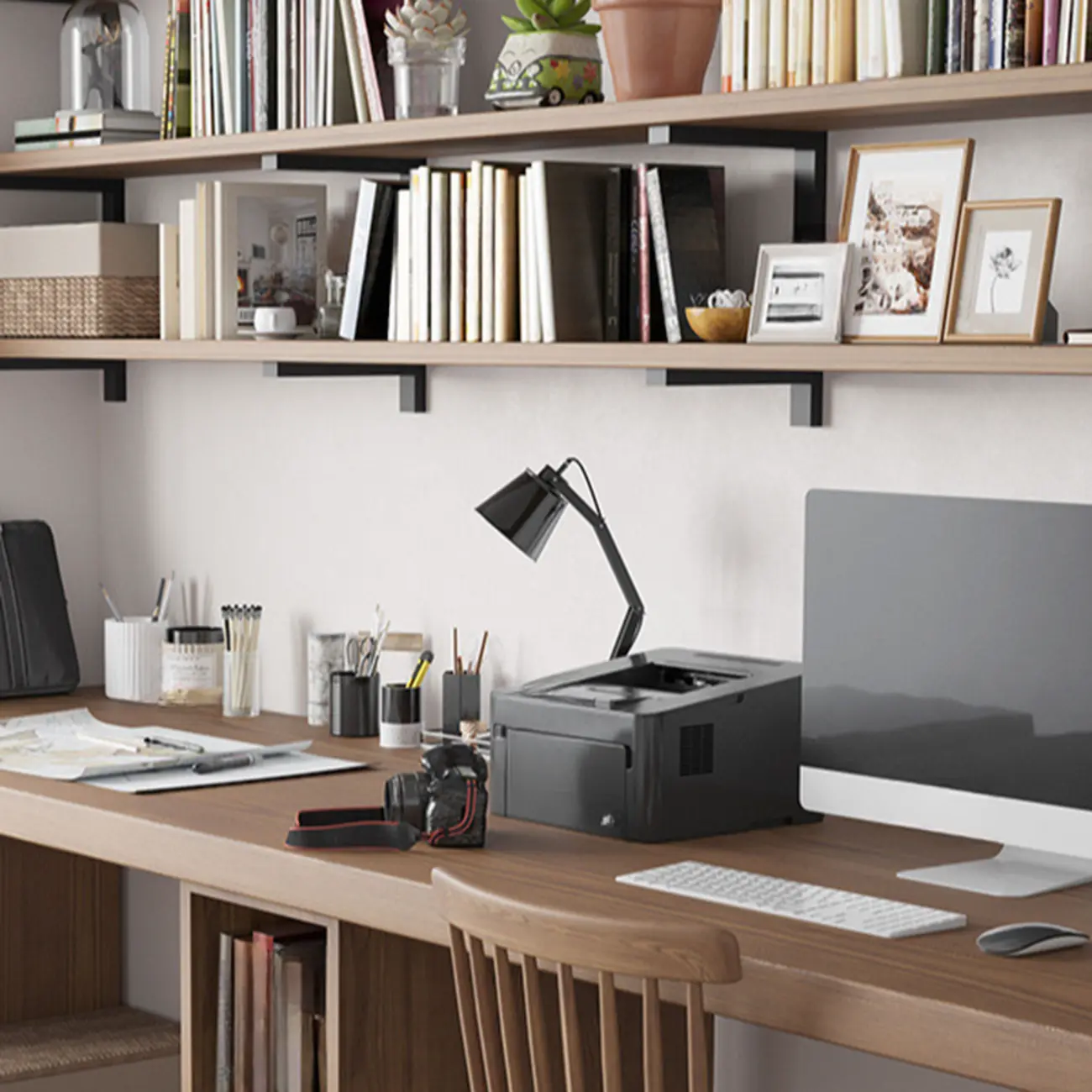94"L Rustic Wooden Office Desk with Storage Image - 2 | homeyfad