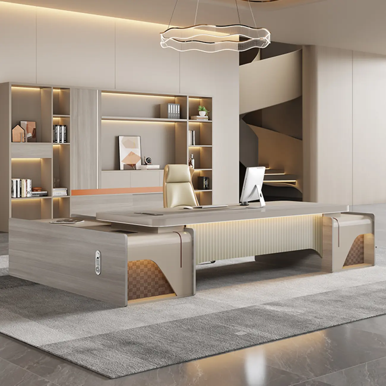 Large Glam Wood L-Shape Executive Computer Desk with Storage Image - 1 | homeyfad