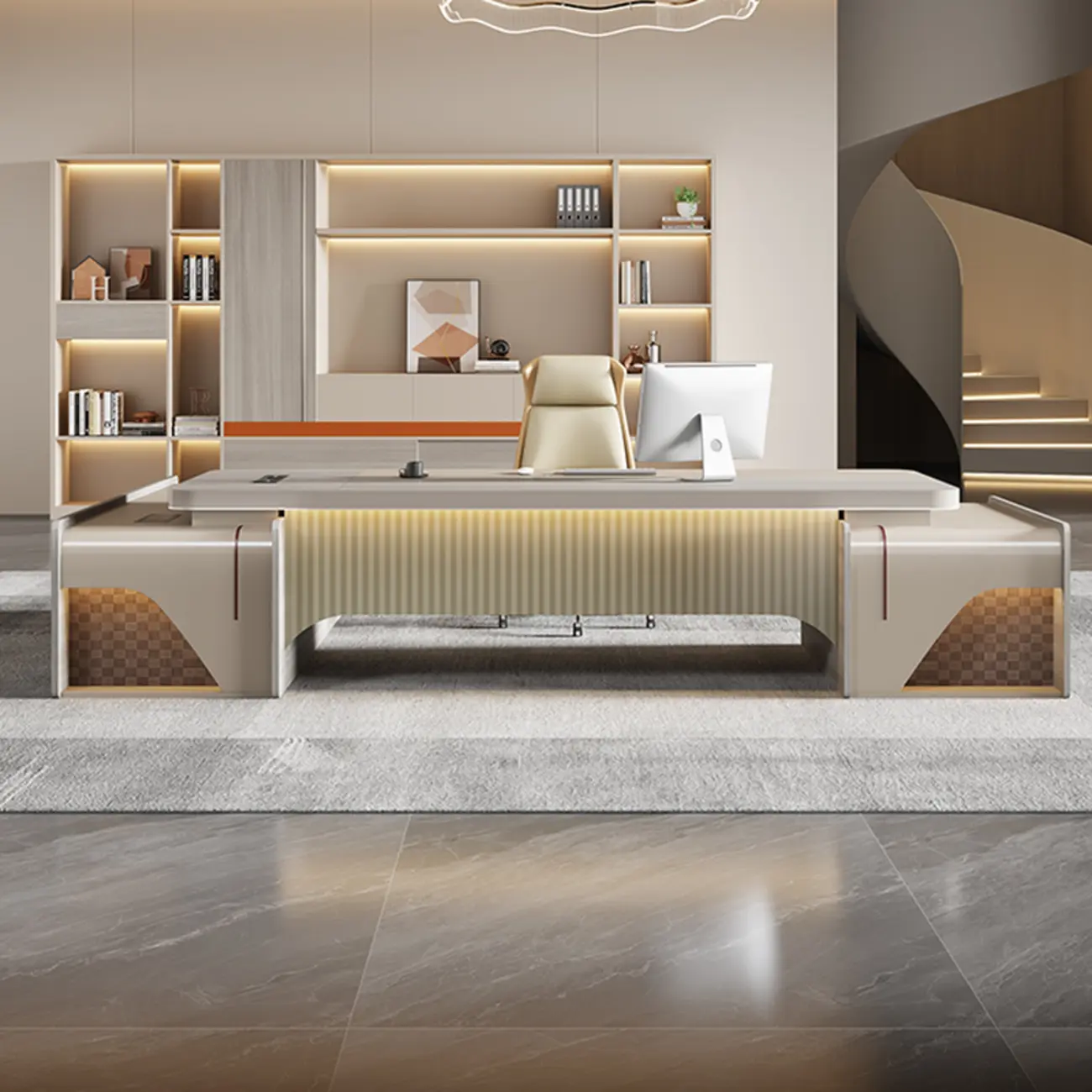 Large Glam Wood L-Shape Executive Computer Desk with Storage Image - 2 | homeyfad