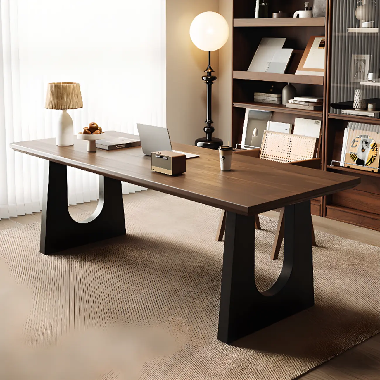 Sleek Long Black Walnut Office Desk Image - 2 | homeyfad