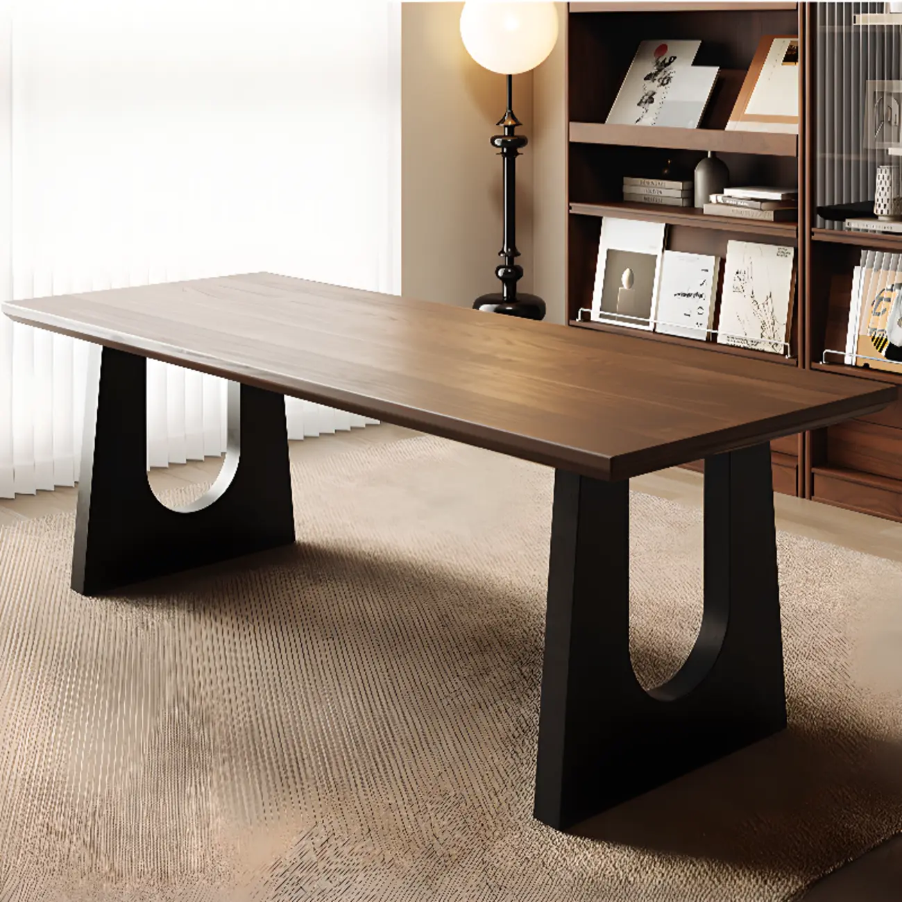 Sleek Long Black Walnut Office Desk Image - 1 | homeyfad