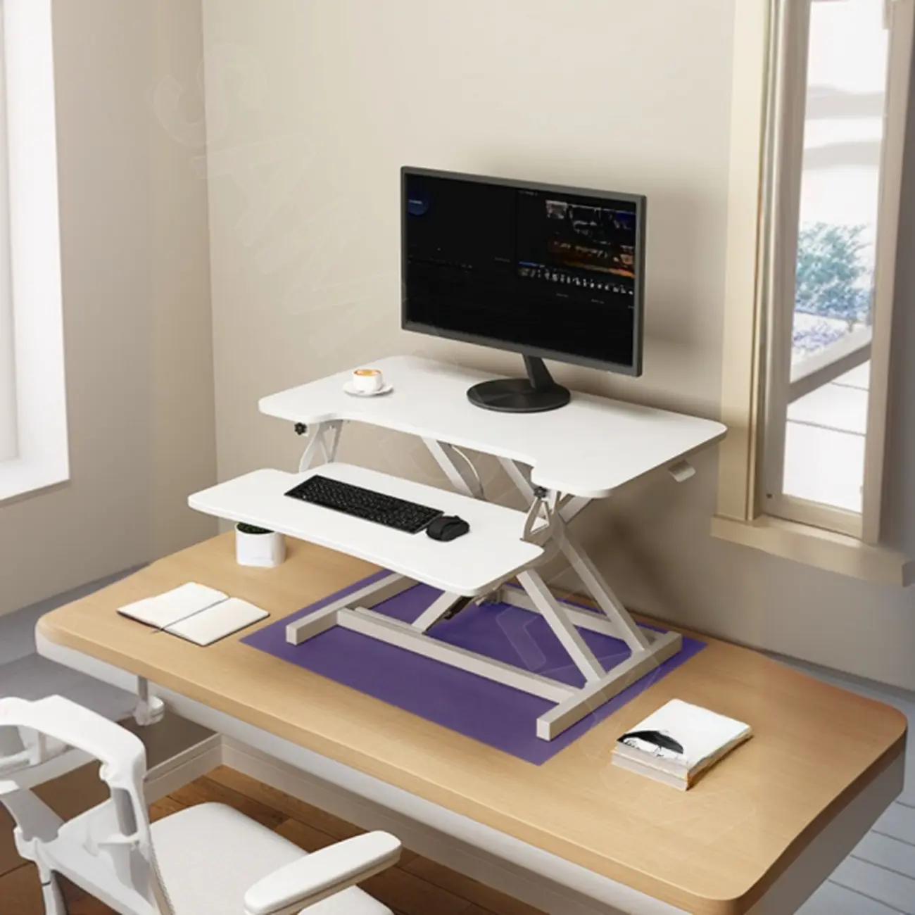 White Adjustable Height Standing Desk Converter Image - 2 | homeyfad