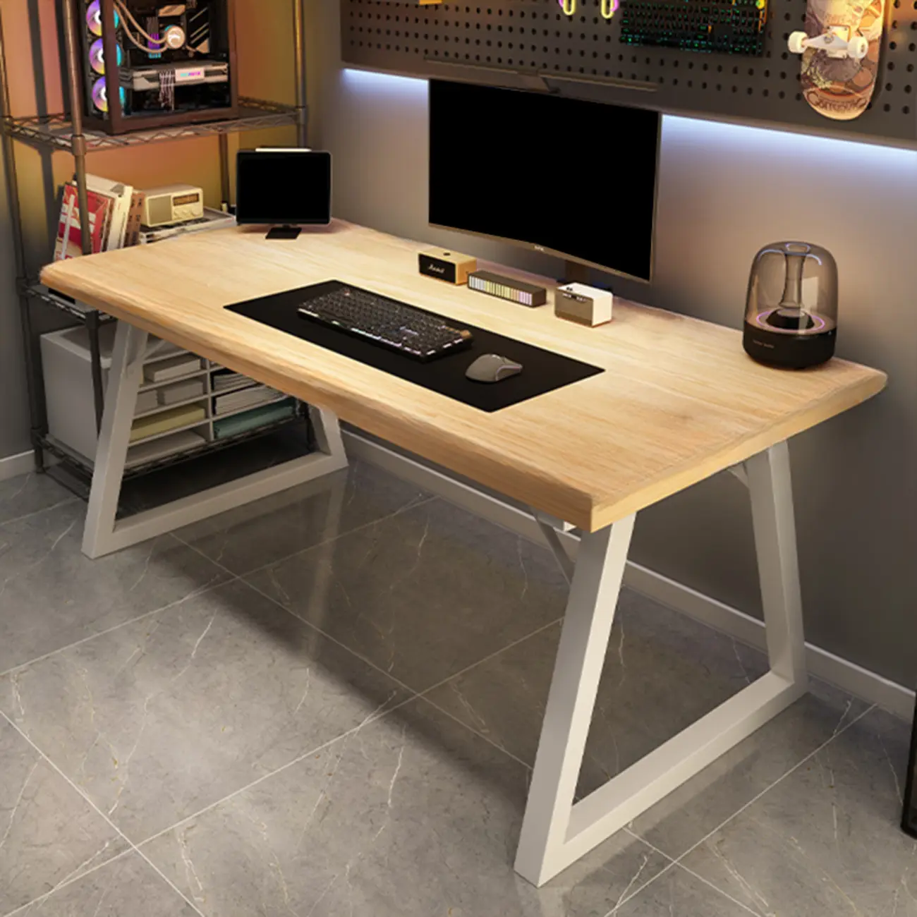 Modern Metal Computer Writing Desk with Storage for Home Image - 2 | homeyfad