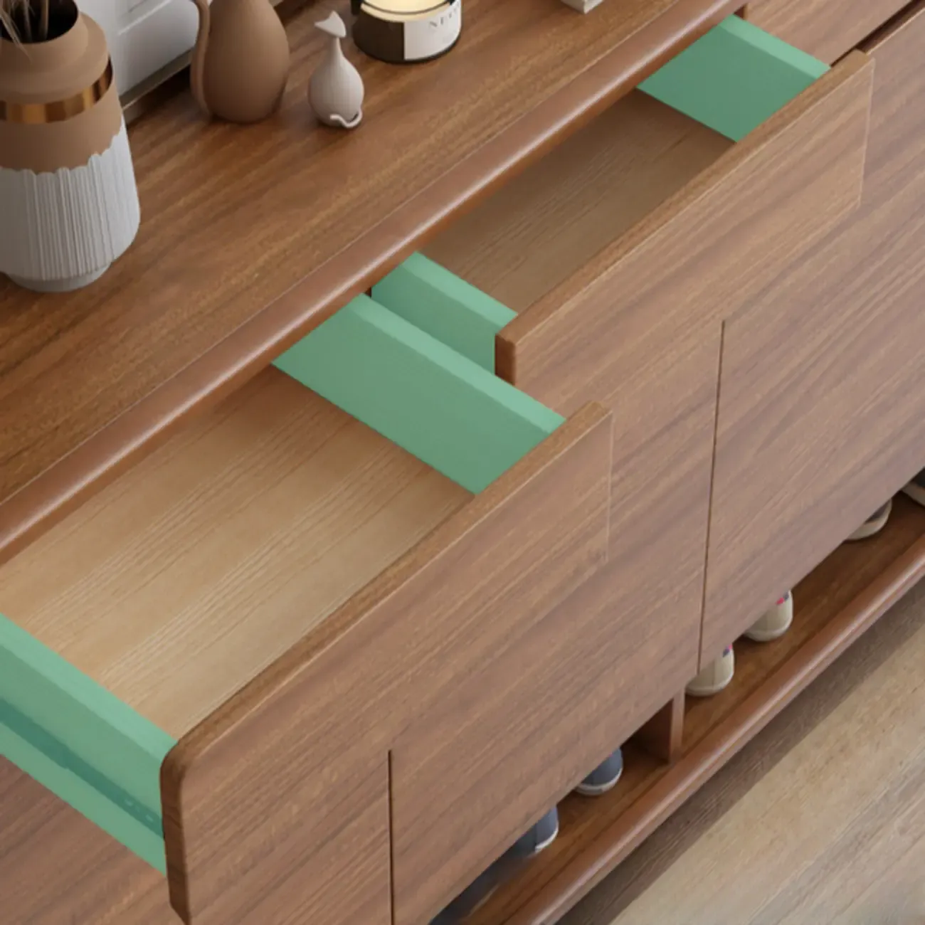 Modern Wood Hallway Shoe Cabinet with Drawers Image - 3