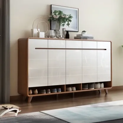 Modern Wood Hallway Shoe Cabinet with Drawers Image - 4