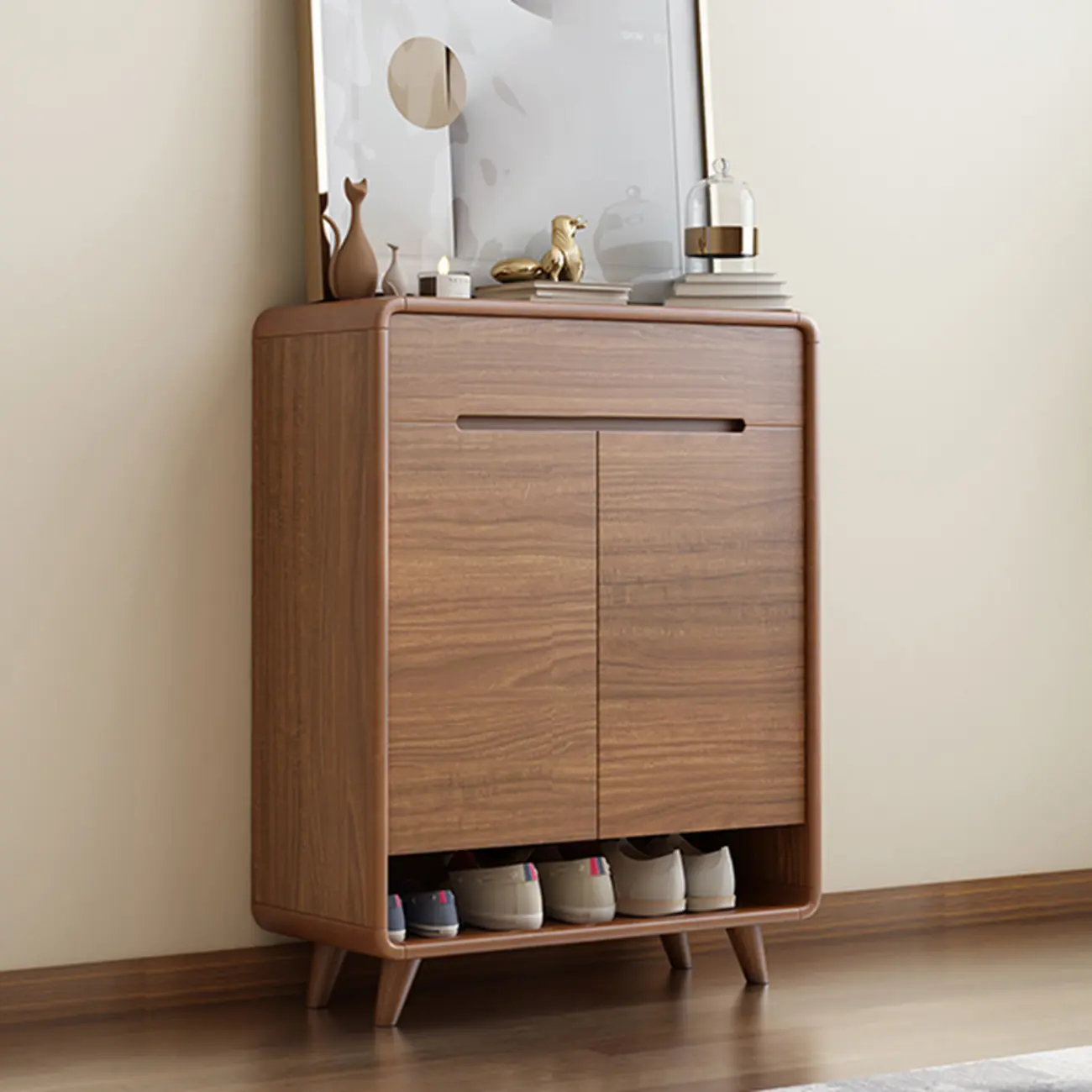 Modern Wood Hallway Shoe Cabinet with Drawers Image - 6 | homeyfad