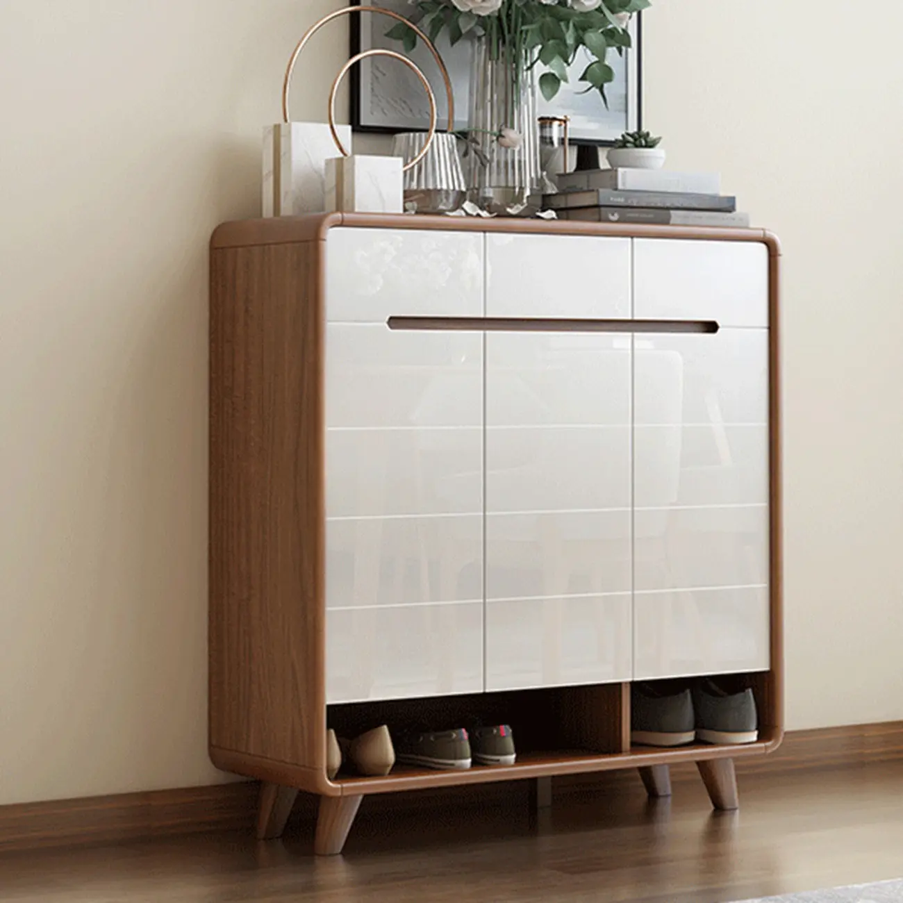 Modern Wood Hallway Shoe Cabinet with Drawers Image - 7 | homeyfad