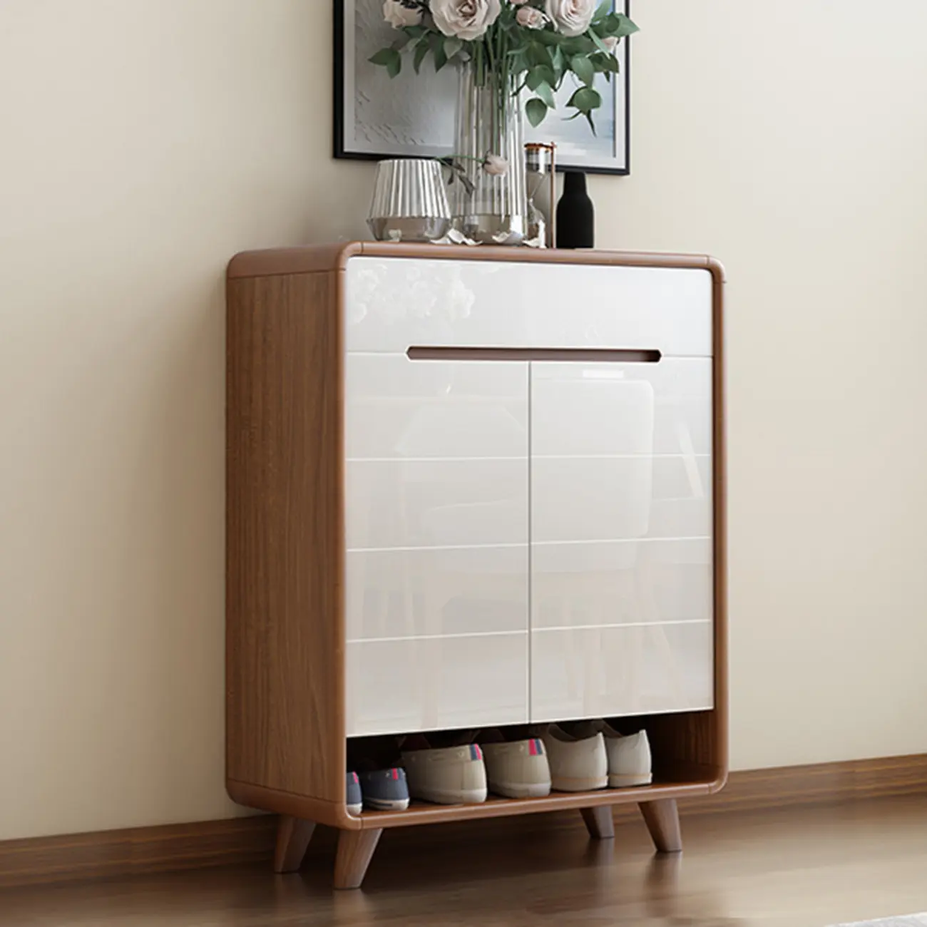 Modern Wood Hallway Shoe Cabinet with Drawers Image - 8 | homeyfad