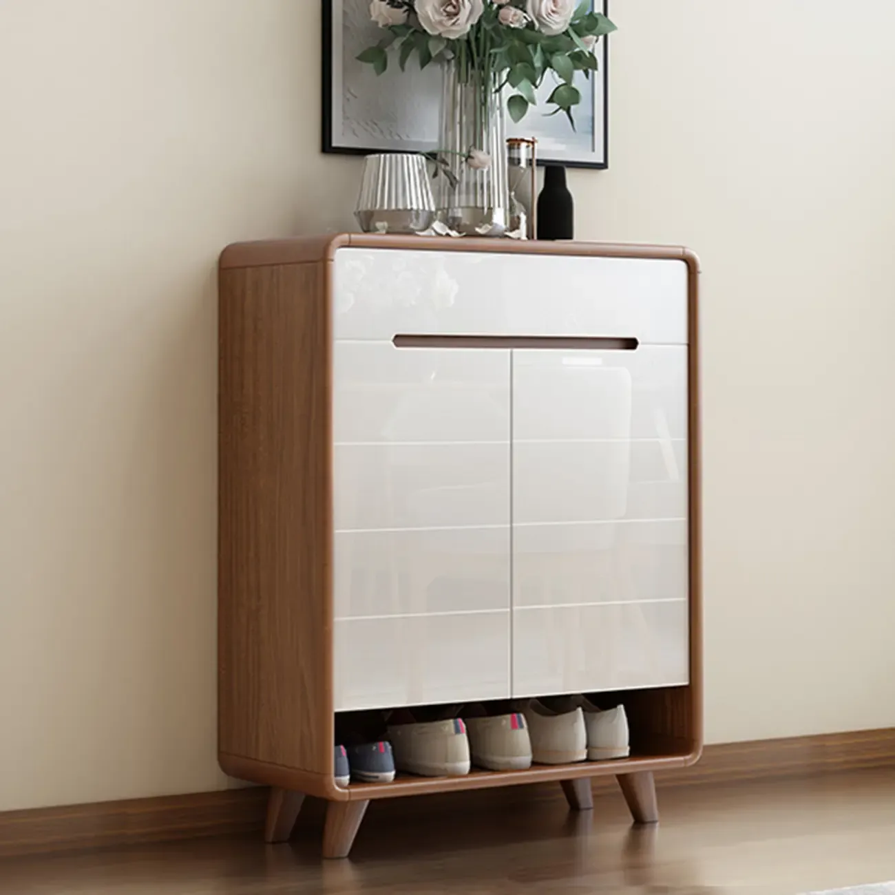 Modern Wood Hallway Shoe Cabinet with Drawers Image - 8