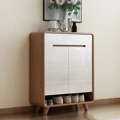 Modern Wood Hallway Shoe Cabinet with Drawers Image - 8