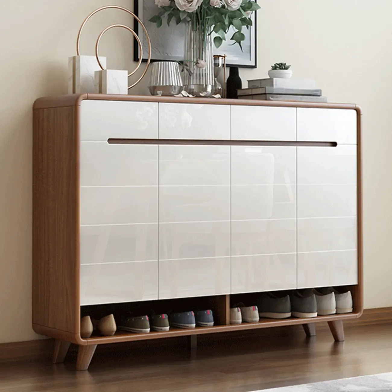 Modern Wood Hallway Shoe Cabinet with Drawers Image - 9