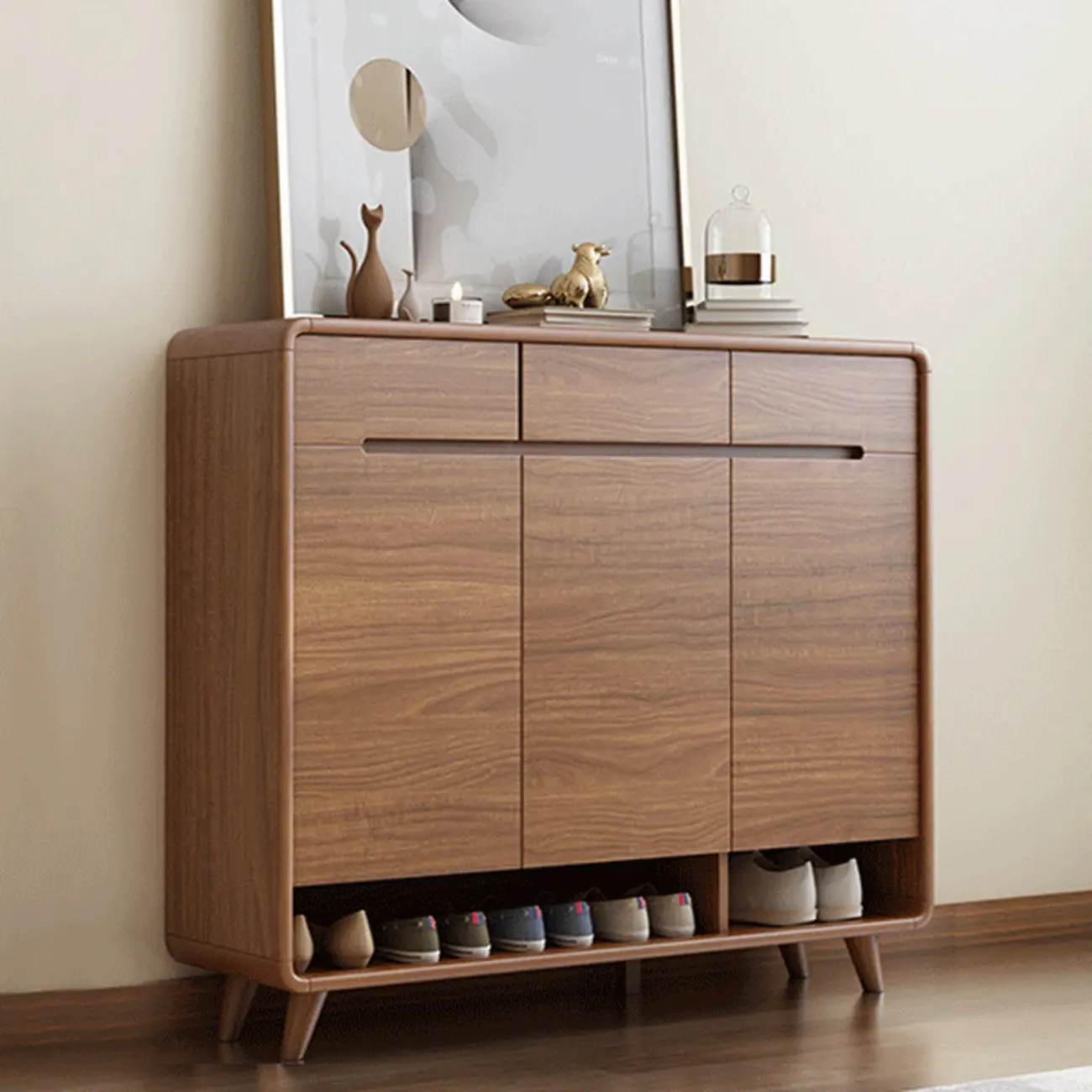 Modern Wood Hallway Shoe Cabinet with Drawers Image - 10 | homeyfad