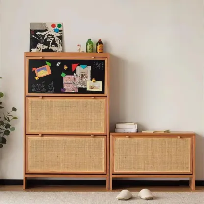 Boho Solid Wood Tipping Shoe Cabinet in Brown Image - 1