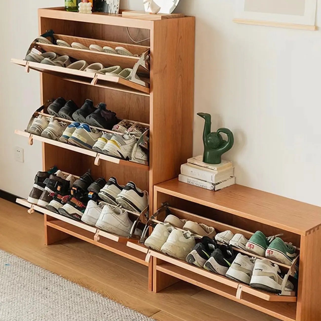 Boho Solid Wood Tipping Shoe Cabinet in Brown Image - 2 | homeyfad