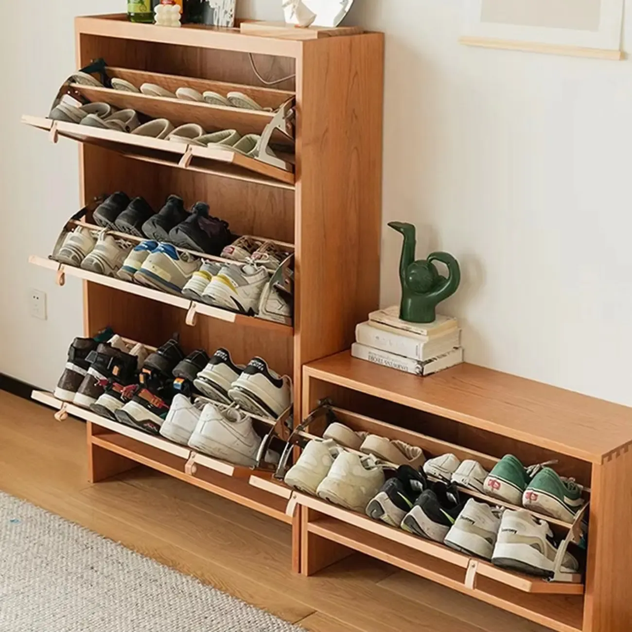 Boho Solid Wood Tipping Shoe Cabinet in Brown Image - 2