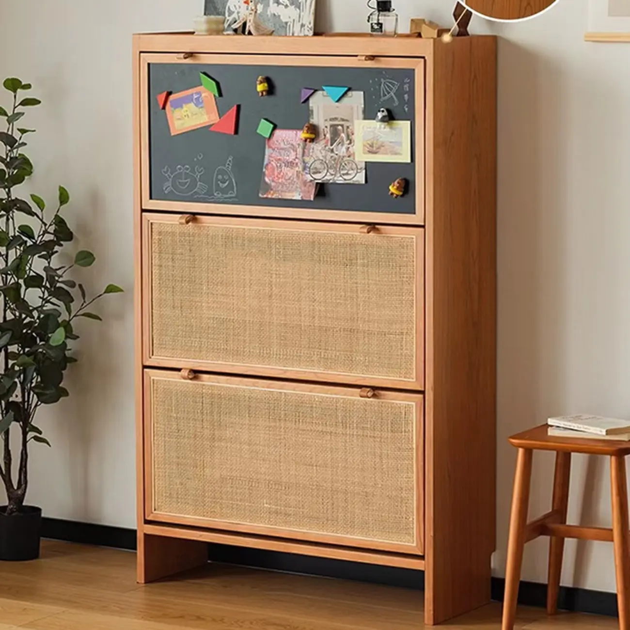 Boho Solid Wood Tipping Shoe Cabinet in Brown Image - 3 | homeyfad