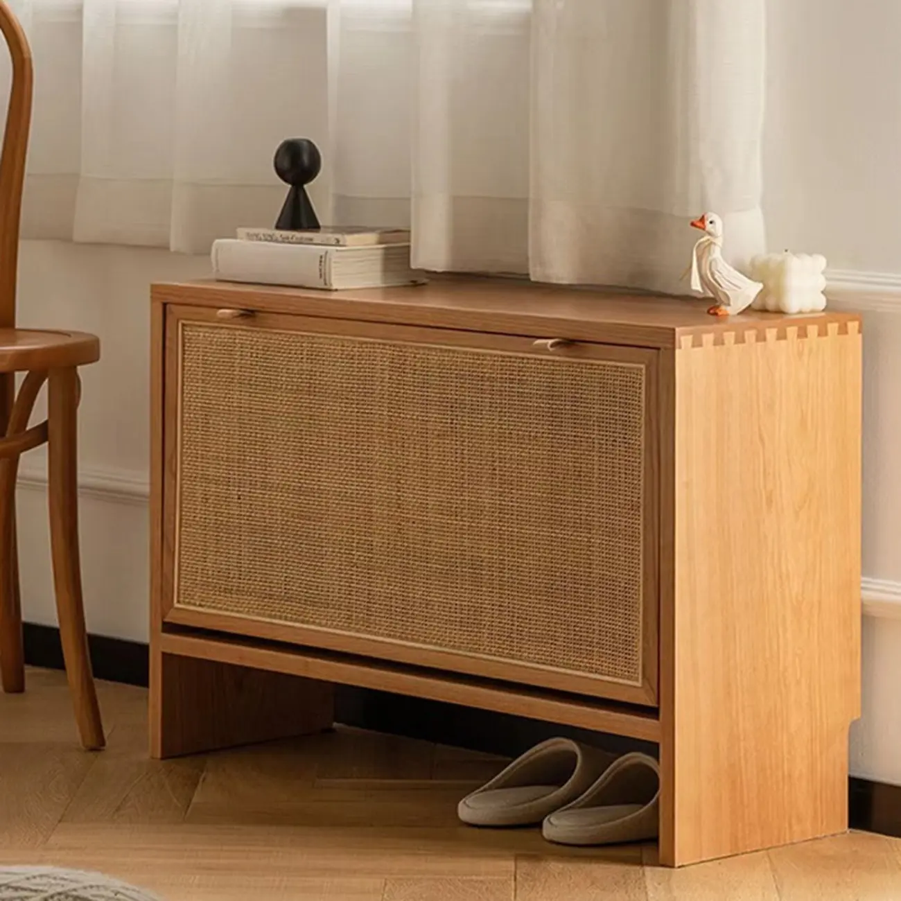 Boho Solid Wood Tipping Shoe Cabinet in Brown Image - 4 | homeyfad